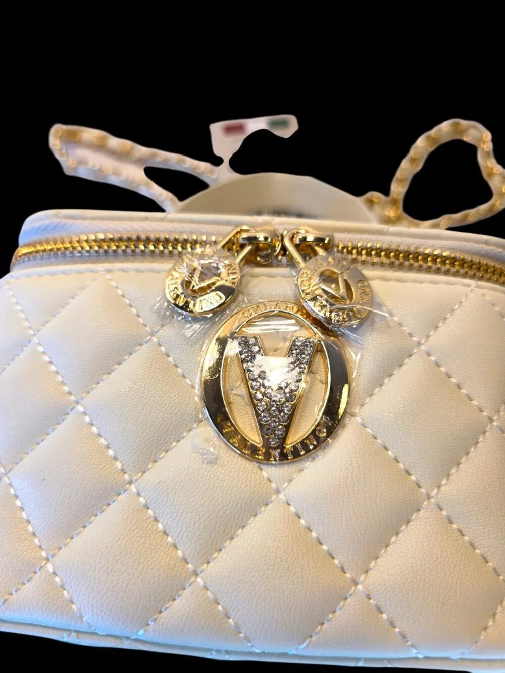 Ivory White Shoulder or Cosmetic Bag by Valentino Orlandi  NWT